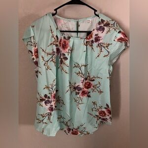 Floral Mint Blouse with Rose Accents